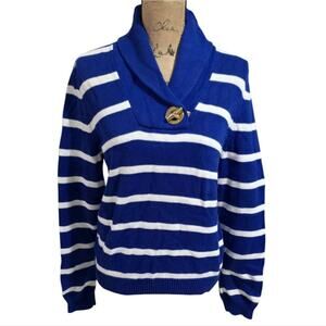 Ralph Lauren Blue and White Striped Cowl neck‎ Nautical Sweater Size Large